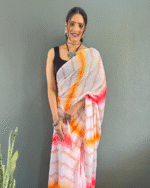 Light PeachColor 1-Minute Ready To Wear Georgette Saree With Blouse Piece - Image 6
