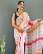 Light PeachColor 1-Minute Ready To Wear Georgette Saree With Blouse Piece - Image 5