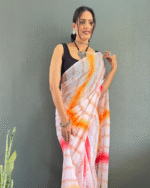 Light PeachColor 1-Minute Ready To Wear Georgette Saree With Blouse Piece - Image 3