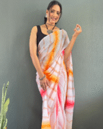 Light PeachColor 1-Minute Ready To Wear Georgette Saree With Blouse Piece - Image 2
