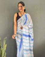 Light  Blue Color 1-Minute Ready To Wear Georgette Saree With Blouse Piece - Image 2