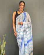 Light  Blue Color 1-Minute Ready To Wear Georgette Saree With Blouse Piece - Image 4