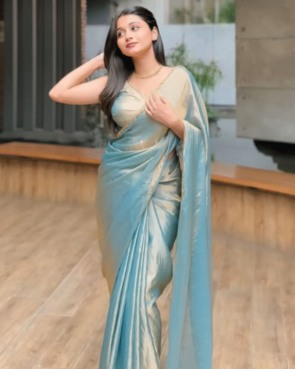 Blue Color Soft Fendy Silk Saree with Fully Stitch Blouse (Free Size) Up to 44
