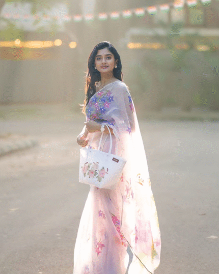 White Color Organza 1 - Minute Ready to Wear Saree with Blouse Piece