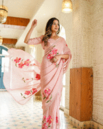 Light Pink Color Georgette 1 - Minute Ready to Wear Saree with Fully Stitch Blouse (Free Size) Up to 44 - Image 6