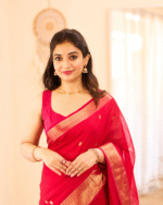 Pink Color Premium Cotton Silk Saree With Classy Blouse and tassels - Image 2
