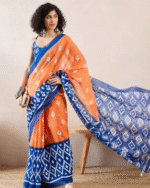 Orange And Blue Color Mulmul Cotton 1 - Minute Ready to Wear Saree with Pocket and Blouse Piece - Image 5
