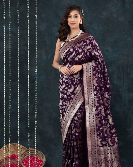 Purple Color Elite Pick Soft Banarasi Silk Saree with Classy Bloue Piece
