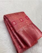 Peach Color Now Available Pure Golden Zari Work Soft Banarasi Silk Saree with Classy Bloue Piece - Image 2