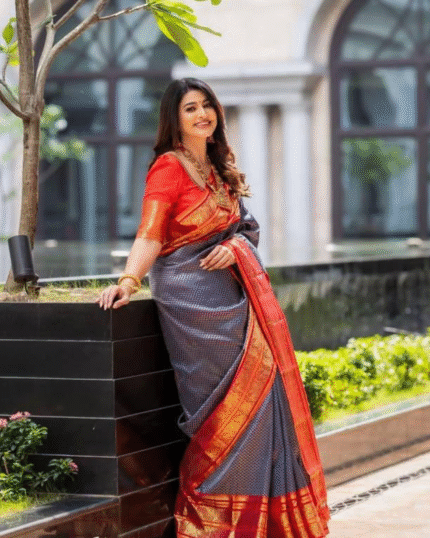 Blue And Orange Color In Demand Soft Banarasi Silk Saree with Classy Bloue Piece