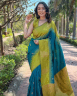Parrot Green And Navy Blue Color Recent Release Soft Banarasi Silk Saree with Classy Bloue Piece