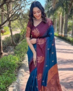 Navy Blue And Purple Color Now Available Soft Banarasi Silk Saree with Classy Bloue Piece