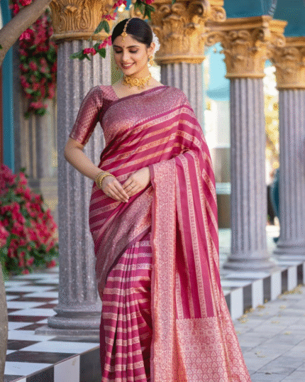 Pink Color Fresh Arrival Soft Banarasi Silk Saree with Classy Bloue Piece