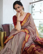 Beige Color Top Tier Soft Banarasi Silk Saree with Classy Bloue Piece