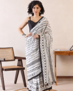 White Color Mulmul Cotton 1 - Minute Ready to Wear Saree with Pocket and Blouse Piece