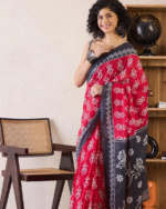 Red Color Mulmul Cotton 1 - Minute Ready to Wear Saree with Pocket and Blouse Piece - Image 2