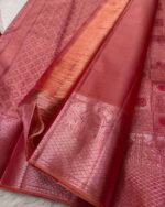 Peach Color Now Available Pure Golden Zari Work Soft Banarasi Silk Saree with Classy Bloue Piece - Image 3