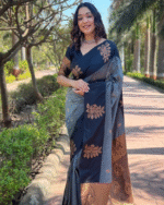 Grey And Black Color Recent Drop Soft Banarasi Silk Saree with Classy Bloue Piece