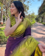 Parrot Green And Purple Color Recently Launched Soft Banarasi Silk Saree with Classy Bloue Piece - Image 3