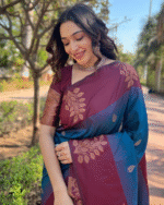 Navy Blue And Purple Color Now Available Soft Banarasi Silk Saree with Classy Bloue Piece - Image 2