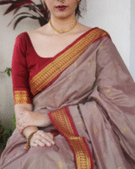 Beige Color Top Tier Soft Banarasi Silk Saree with Classy Bloue Piece - Image 3