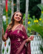 Purple Color Just In Soft Banarasi Silk Saree with Classy Bloue Piece - Image 3
