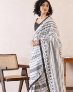 White Color Mulmul Cotton 1 - Minute Ready to Wear Saree with Pocket and Blouse Piece - Image 2