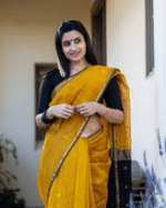 Mustard Yellow Premium Cotton Silk Saree With Classy Blouse and tassels - Image 4