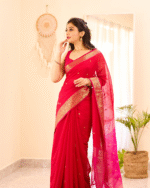 Pink Color Premium Cotton Silk Saree With Classy Blouse and tassels - Image 4
