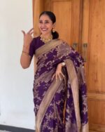 Purple Color Signature Line Soft Banarasi Silk Saree with Classy Bloue Piece - Image 3