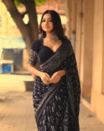 Black Color Cotton 1 - Minute Ready to Wear Saree with Blouse Piece - Image 5