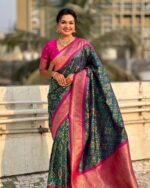 Green And Pink Color Signature Line Soft Banarasi Silk Saree with Classy Bloue Piece