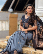 Grey And Black Color Recent Drop Soft Banarasi Silk Saree with Classy Bloue Piece - Image 2