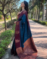Navy Blue And Purple Color Now Available Soft Banarasi Silk Saree with Classy Bloue Piece - Image 3