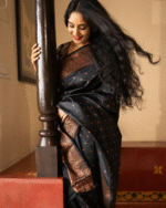 Black Color Just In Soft Banarasi Silk Saree with Classy Bloue Piece - Image 3