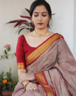 Beige Color Top Tier Soft Banarasi Silk Saree with Classy Bloue Piece - Image 2