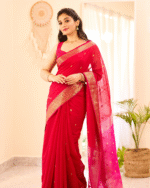 Pink Color Premium Cotton Silk Saree With Classy Blouse and tassels