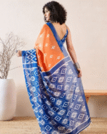Orange And Blue Color Mulmul Cotton 1 - Minute Ready to Wear Saree with Pocket and Blouse Piece - Image 3