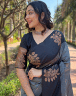 Grey And Black Color Recent Drop Soft Banarasi Silk Saree with Classy Bloue Piece - Image 3