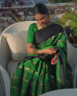 Green And Black Color Just In Soft Banarasi Silk Saree with Classy Bloue Piece - Image 3