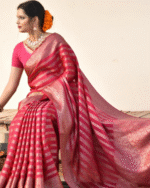 Pink Color Luxury Edition Soft Banarasi Silk Saree with Classy Bloue Piece - Image 4