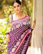 Purple Color New Drop Soft Banarasi Silk Saree with Classy Bloue Piece - Image 4