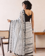 White Color Mulmul Cotton 1 - Minute Ready to Wear Saree with Pocket and Blouse Piece - Image 4