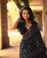 Black Color Cotton 1 - Minute Ready to Wear Saree with Blouse Piece - Image 3