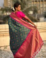Green And Pink Color Signature Line Soft Banarasi Silk Saree with Classy Bloue Piece - Image 6