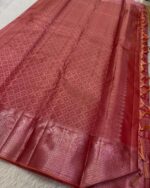 Peach Color Now Available Pure Golden Zari Work Soft Banarasi Silk Saree with Classy Bloue Piece - Image 5