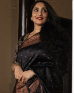 Black Color Just In Soft Banarasi Silk Saree with Classy Bloue Piece - Image 5