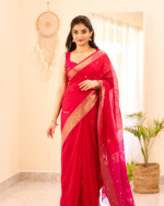 Pink Color Premium Cotton Silk Saree With Classy Blouse and tassels - Image 5