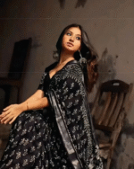 Black Color Cotton 1 - Minute Ready to Wear Saree with Blouse Piece - Image 2