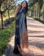 Grey And Black Color Recent Drop Soft Banarasi Silk Saree with Classy Bloue Piece - Image 5